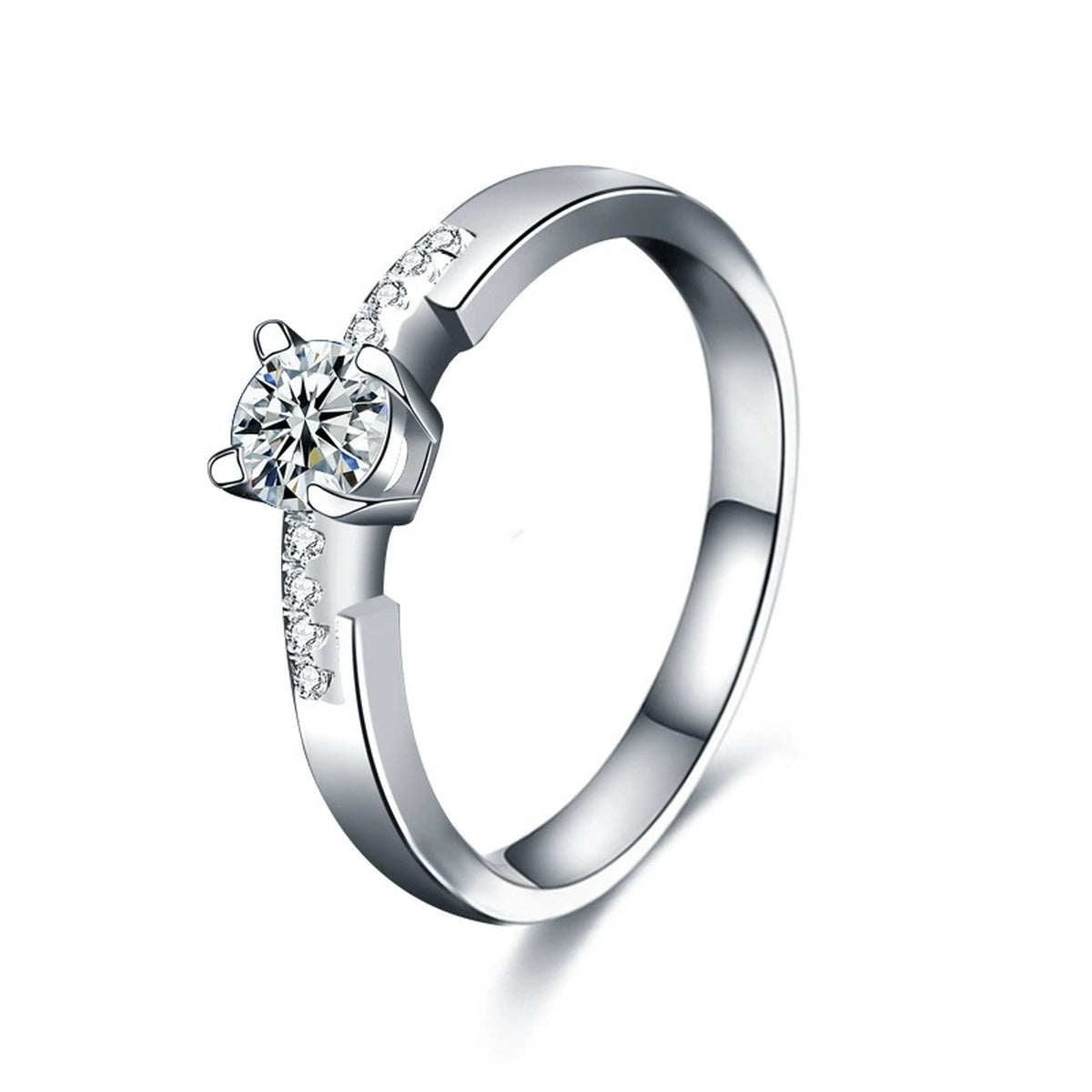 Round Moissanite Wedding Band with CZ in white gold-plated S925 sterling silver on clean white background