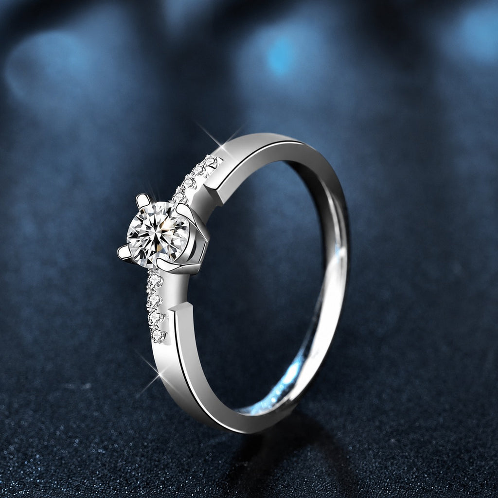 Round Moissanite Wedding Band with CZ product view showing moissanite setting and metal finish