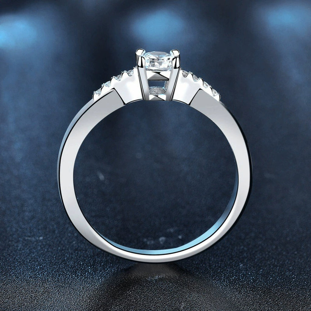 Round Moissanite Wedding Band with CZ product view showing moissanite setting and metal finish
