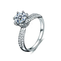 Snowflake Round Moissanite Engagement Ring with CZ in white gold-plated S925 sterling silver on clean white background