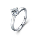Four-Prong Round Moissanite Adjustable Engagement Ring in white gold-plated S925 sterling silver on clean white background