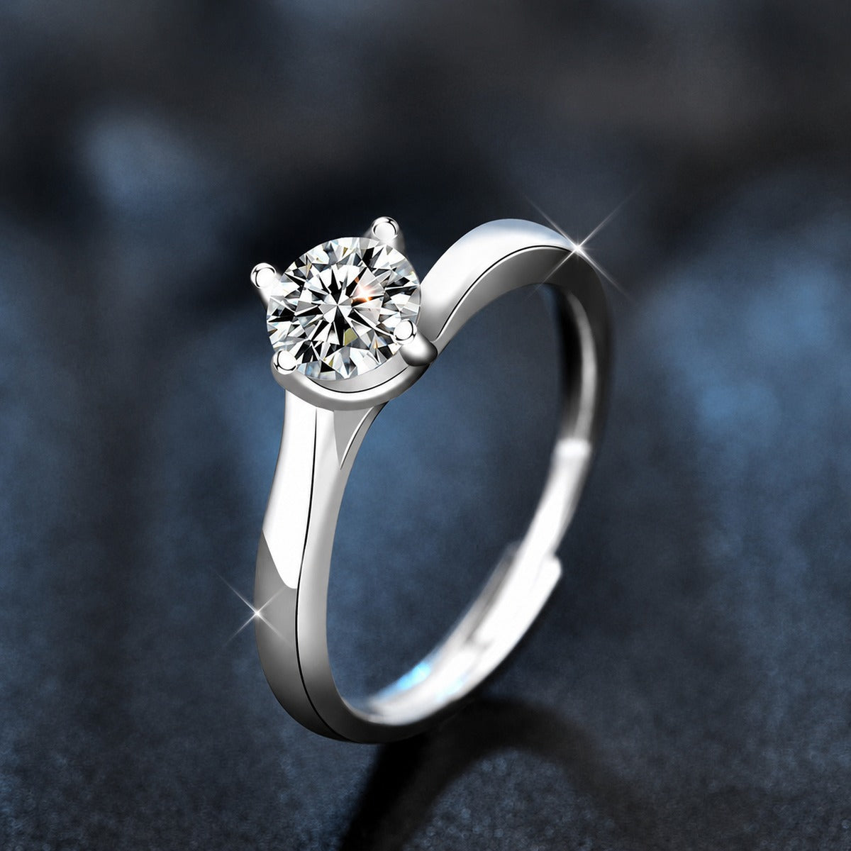 Four-Prong Round Moissanite Adjustable Engagement Ring product view showing moissanite setting and metal finish