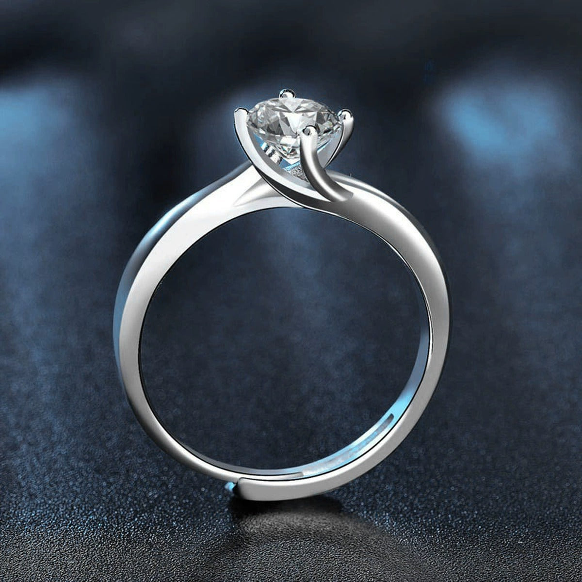 Four-Prong Round Moissanite Adjustable Engagement Ring product view showing moissanite setting and metal finish