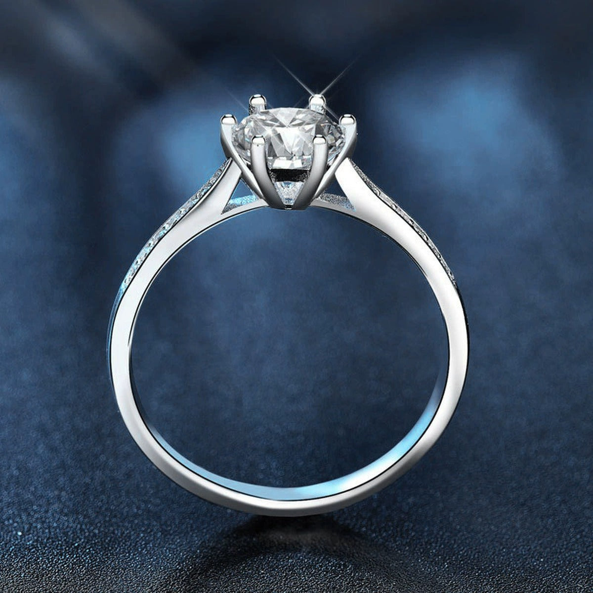 Crown Round Moissanite Engagement Ring with CZ product view showing moissanite setting and metal finish