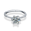 Classic Six-Prong Round Moissanite Engagement Ring with CZ in white gold-plated S925 sterling silver on clean white background