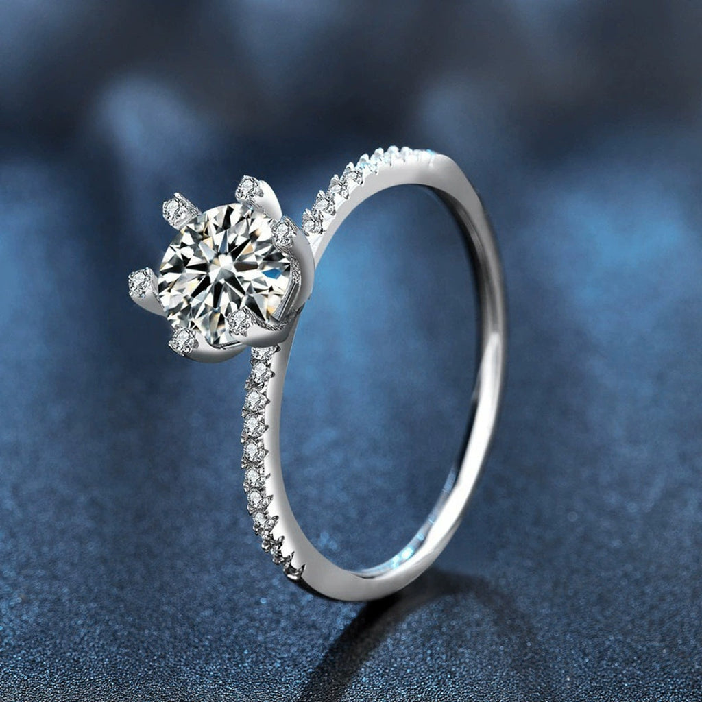 Classic Six-Prong Round Moissanite Engagement Ring with CZ product view showing moissanite setting and metal finish