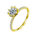 Eight-Prong Round Moissanite Engagement Ring with CZ in gold-plated S925 sterling silver on clean white background