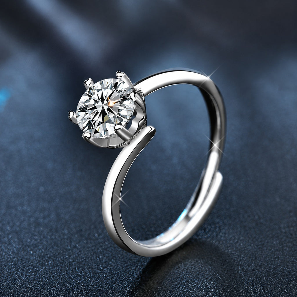 Twist Band Round Moissanite Adjustable Engagement Ring product view showing moissanite setting and metal finish