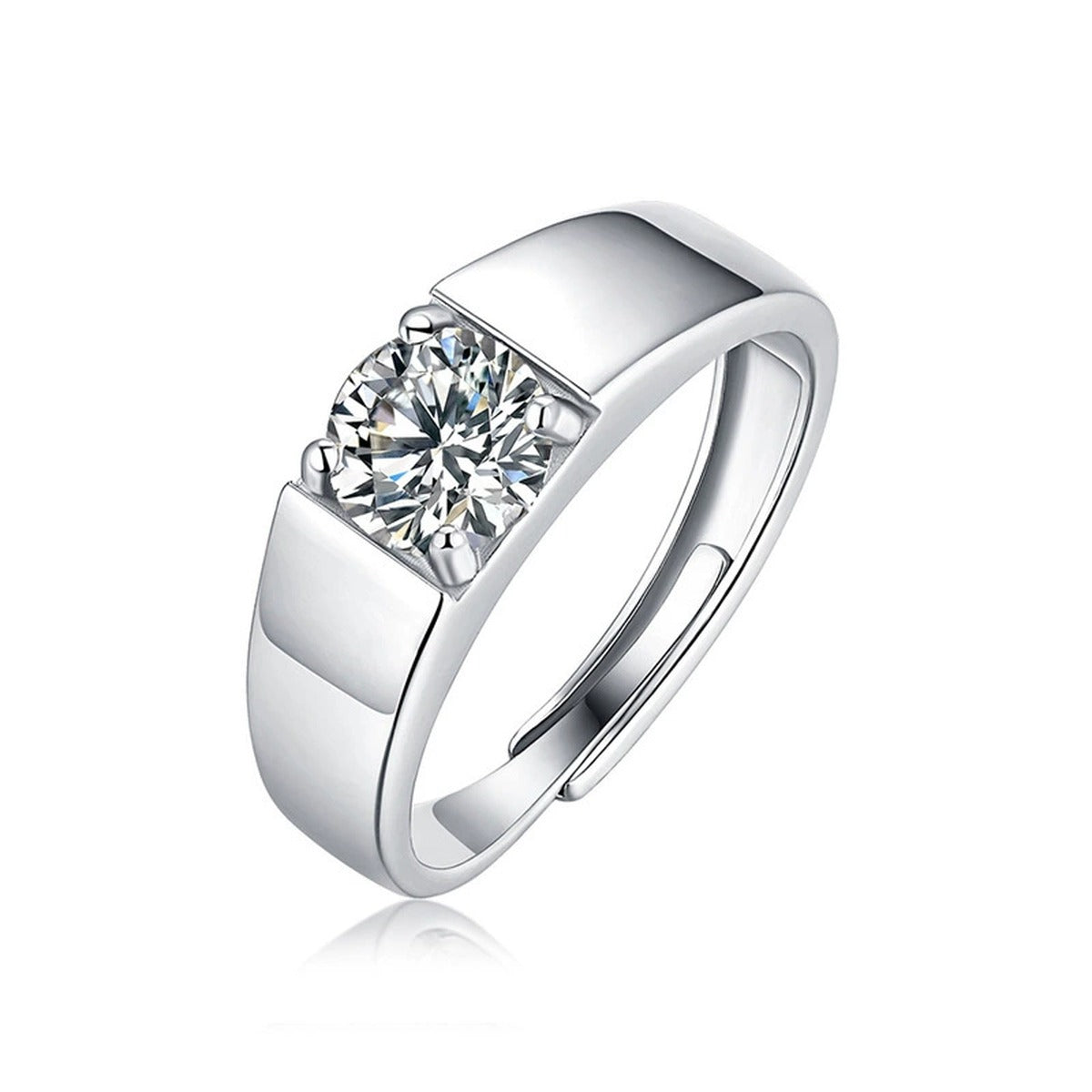 Couples Round Moissanite Wedding Rings with CZ in white gold-plated S925 sterling silver on clean white background