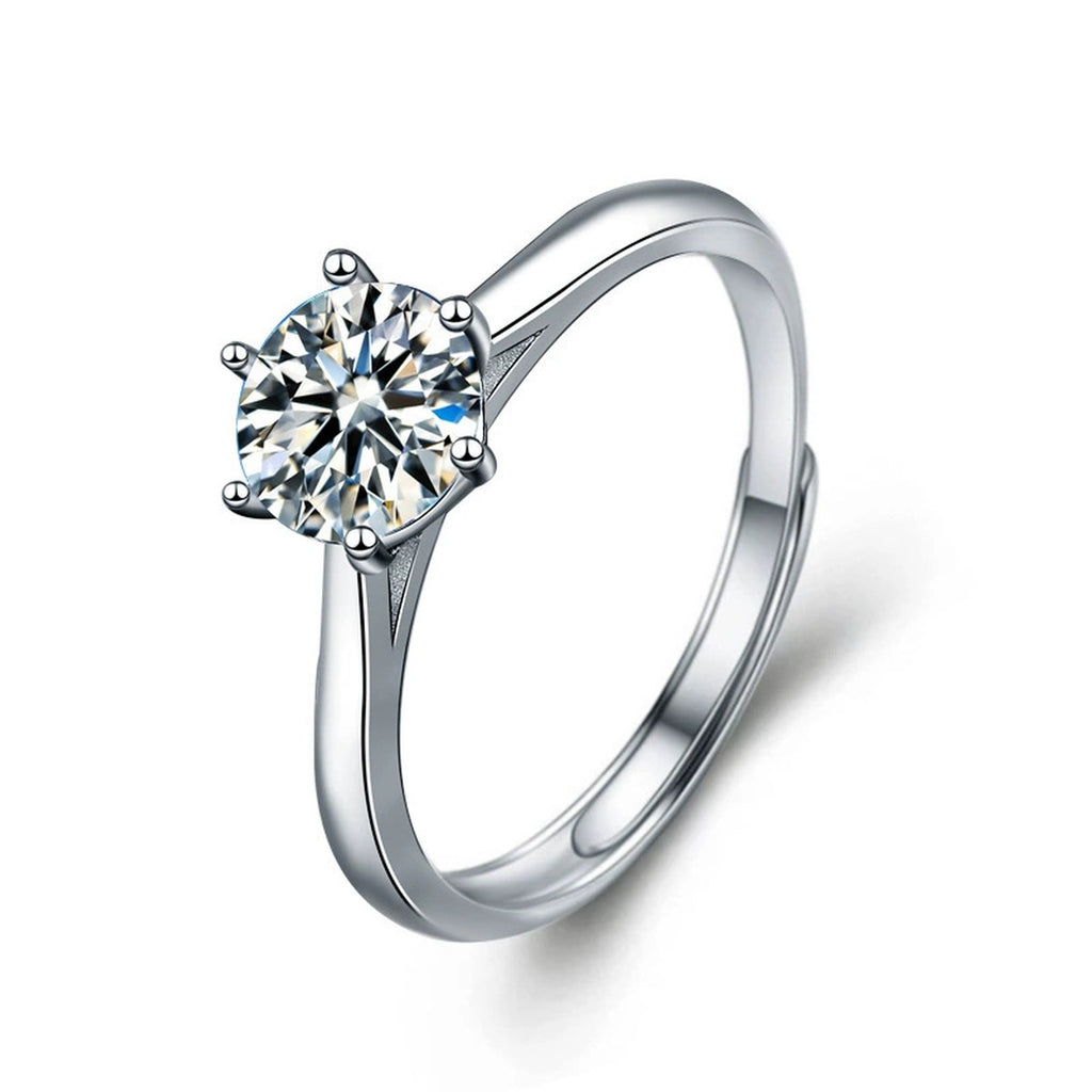 Classic Couples Round Moissanite Wedding Rings in white gold-plated S925 sterling silver on clean white background