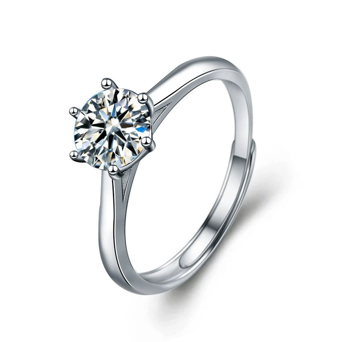 Classic Couples Round Moissanite Wedding Rings in white gold-plated S925 sterling silver on clean white background