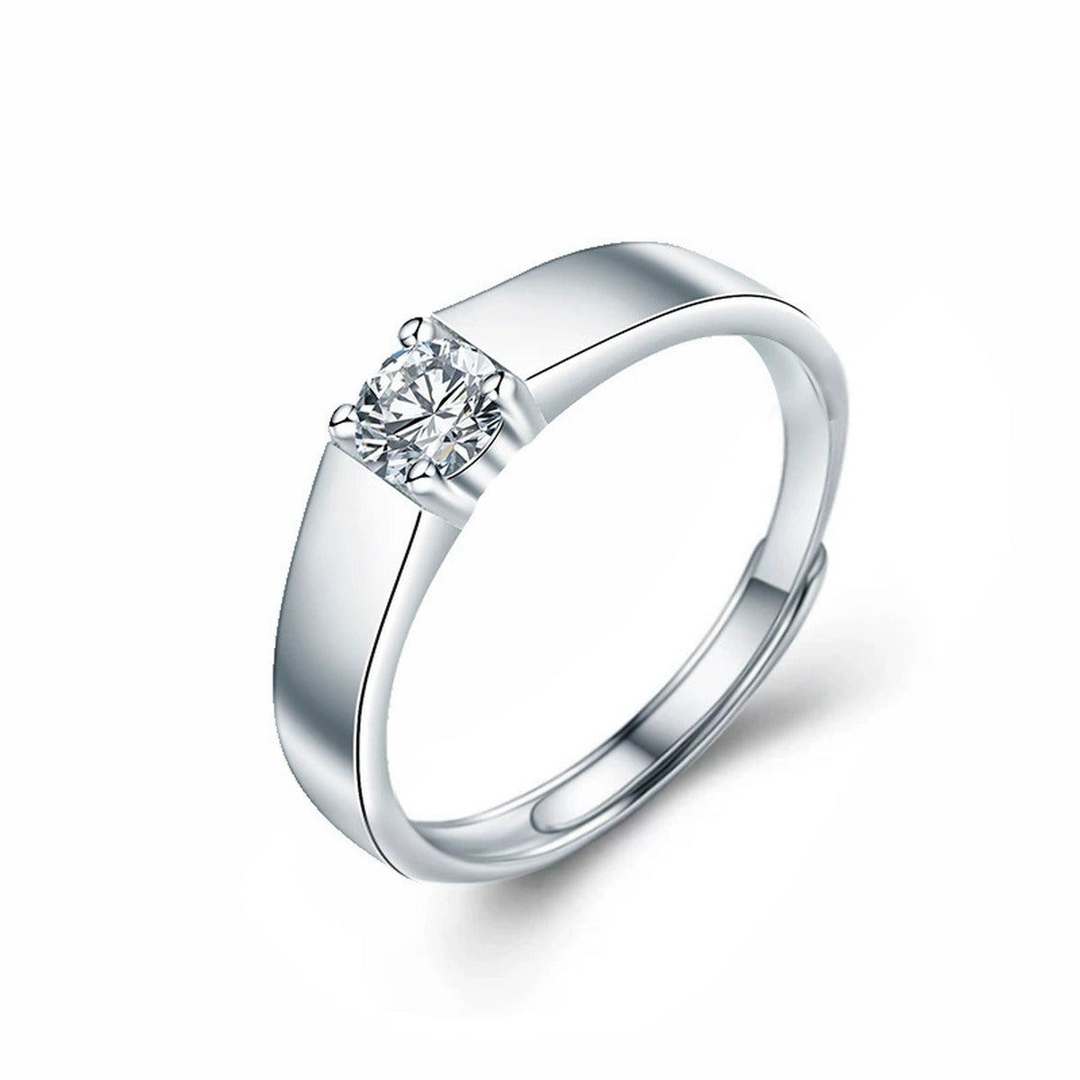 Classic Couples Round Moissanite Wedding Rings in white gold-plated S925 sterling silver on clean white background