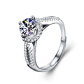 Starry Round Moissanite Adjustable Engagement Ring with CZ in white gold-plated S925 sterling silver on clean white background