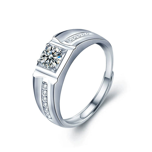 Channel-Set Round Moissanite Men's Wedding Ring with CZ in gold-plated S925 sterling silver on clean white background