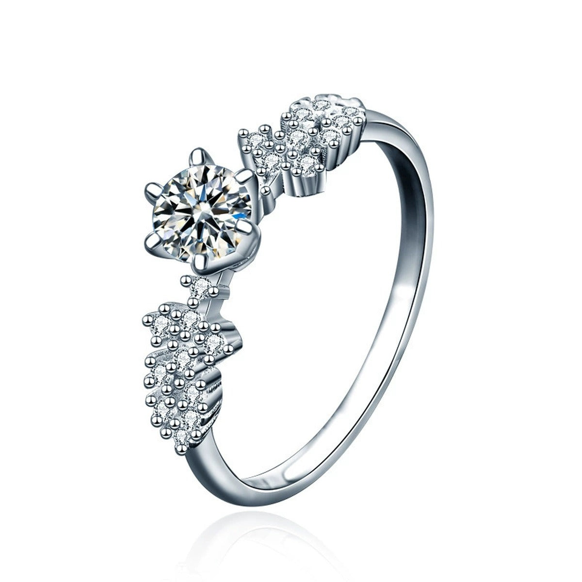 Starry Round Moissanite Fashion Ring with CZ in gold-plated S925 sterling silver on clean white background