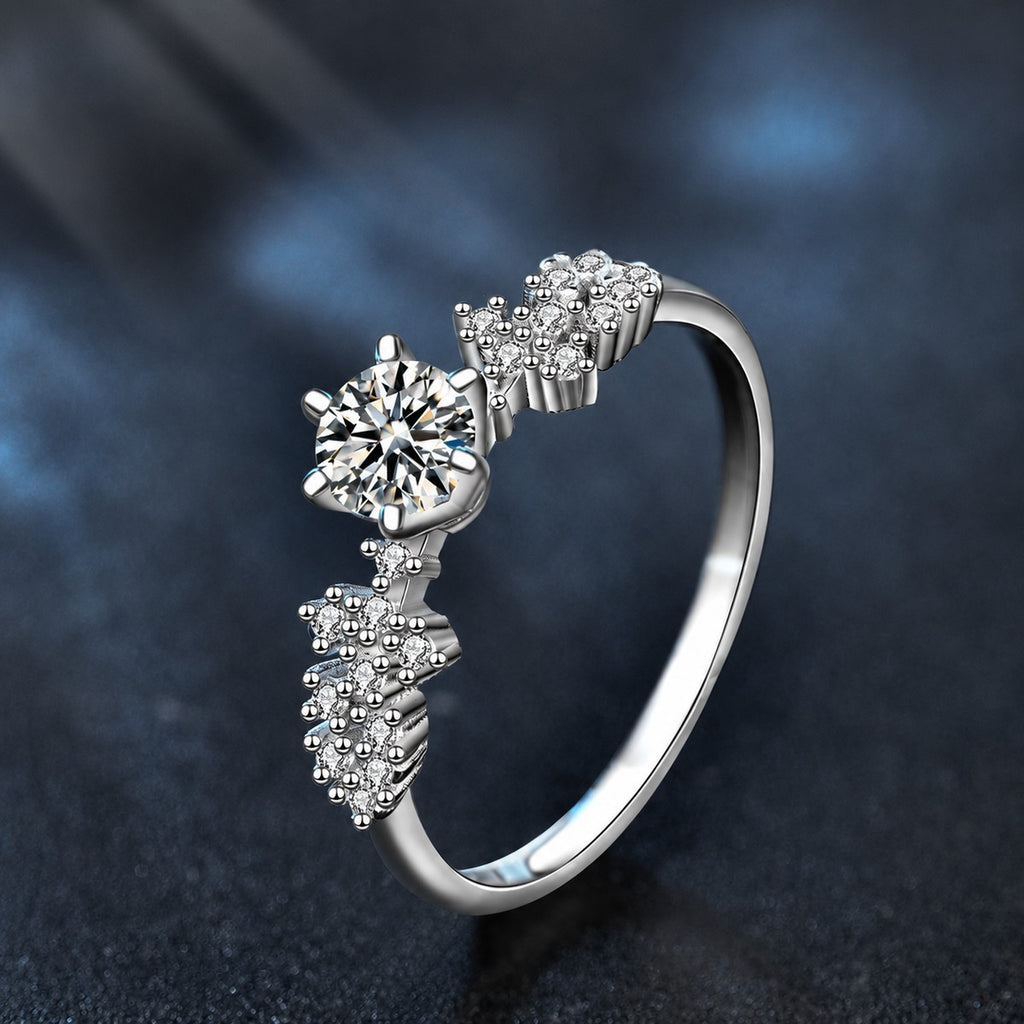 Starry Round Moissanite Fashion Ring with CZ close-up detail view with moissanite sparkle