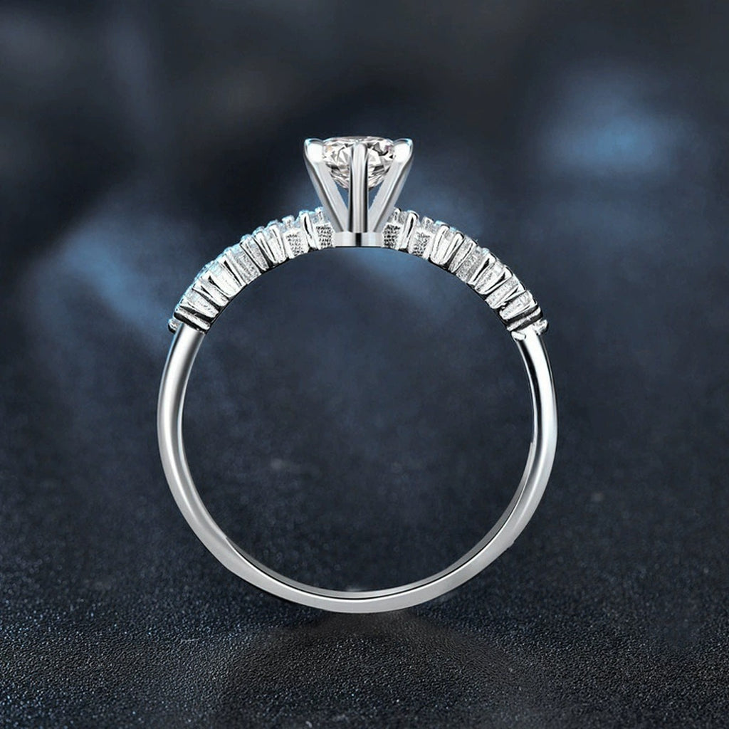 Starry Round Moissanite Fashion Ring with CZ close-up detail view with moissanite sparkle