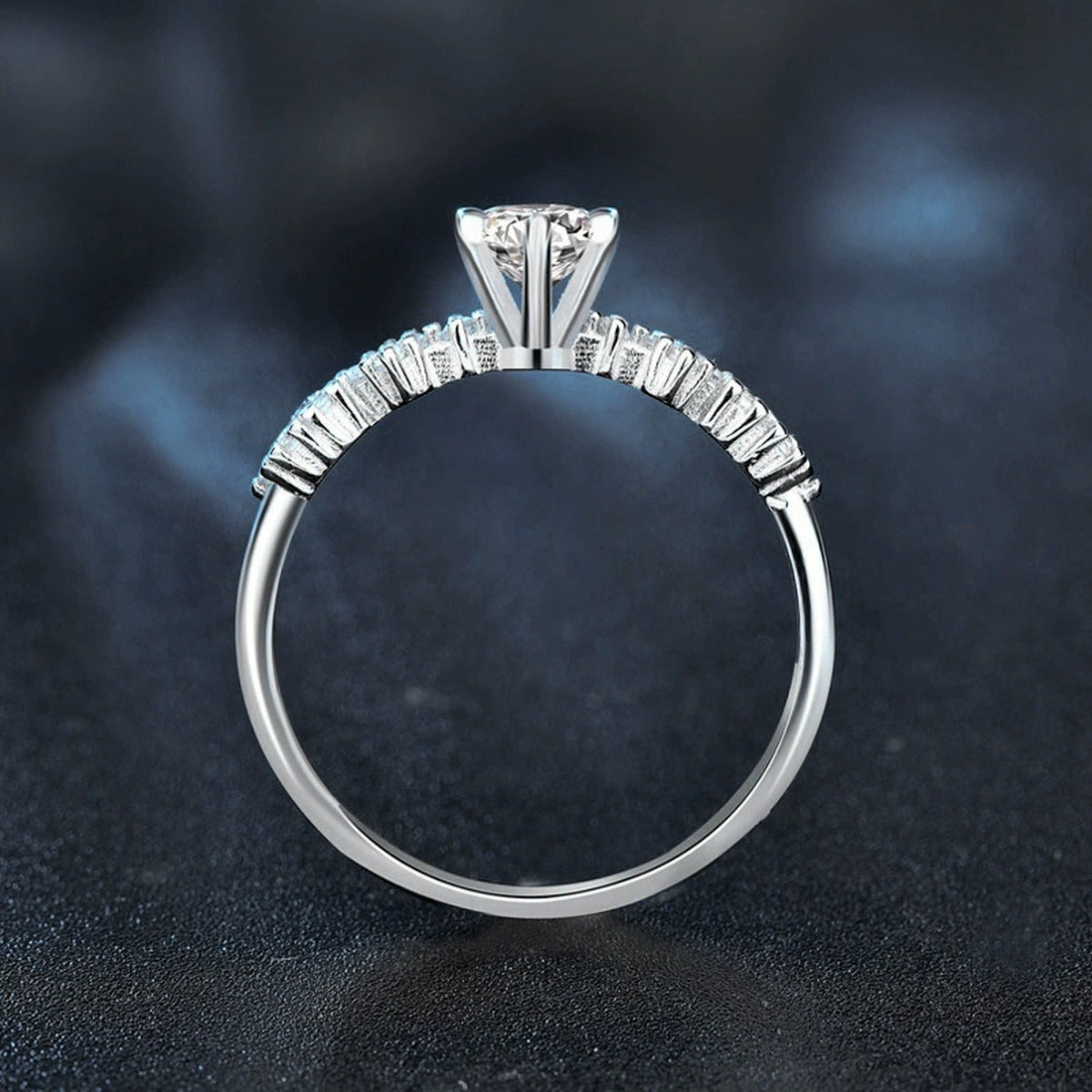 Starry Round Moissanite Fashion Ring with CZ close-up detail view with moissanite sparkle