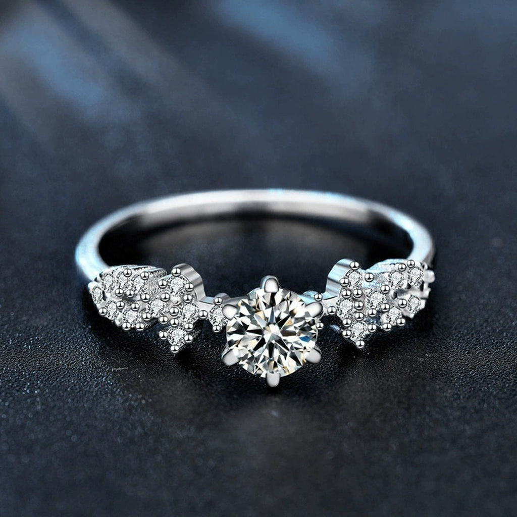 Starry Round Moissanite Fashion Ring with CZ close-up detail view with moissanite sparkle