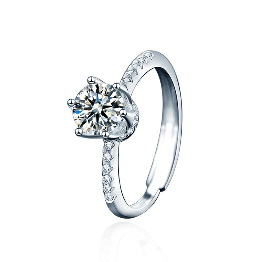Couples Round Moissanite Wedding Rings in white gold-plated S925 sterling silver on clean white background