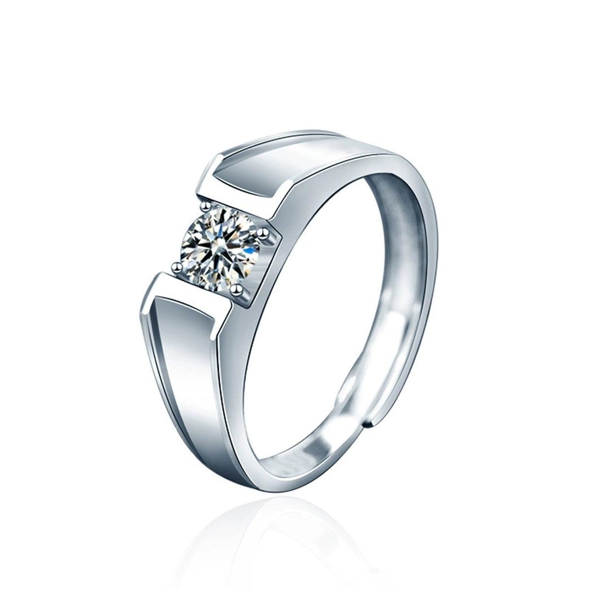 Couples Round Moissanite Wedding Rings in white gold-plated S925 sterling silver on clean white background