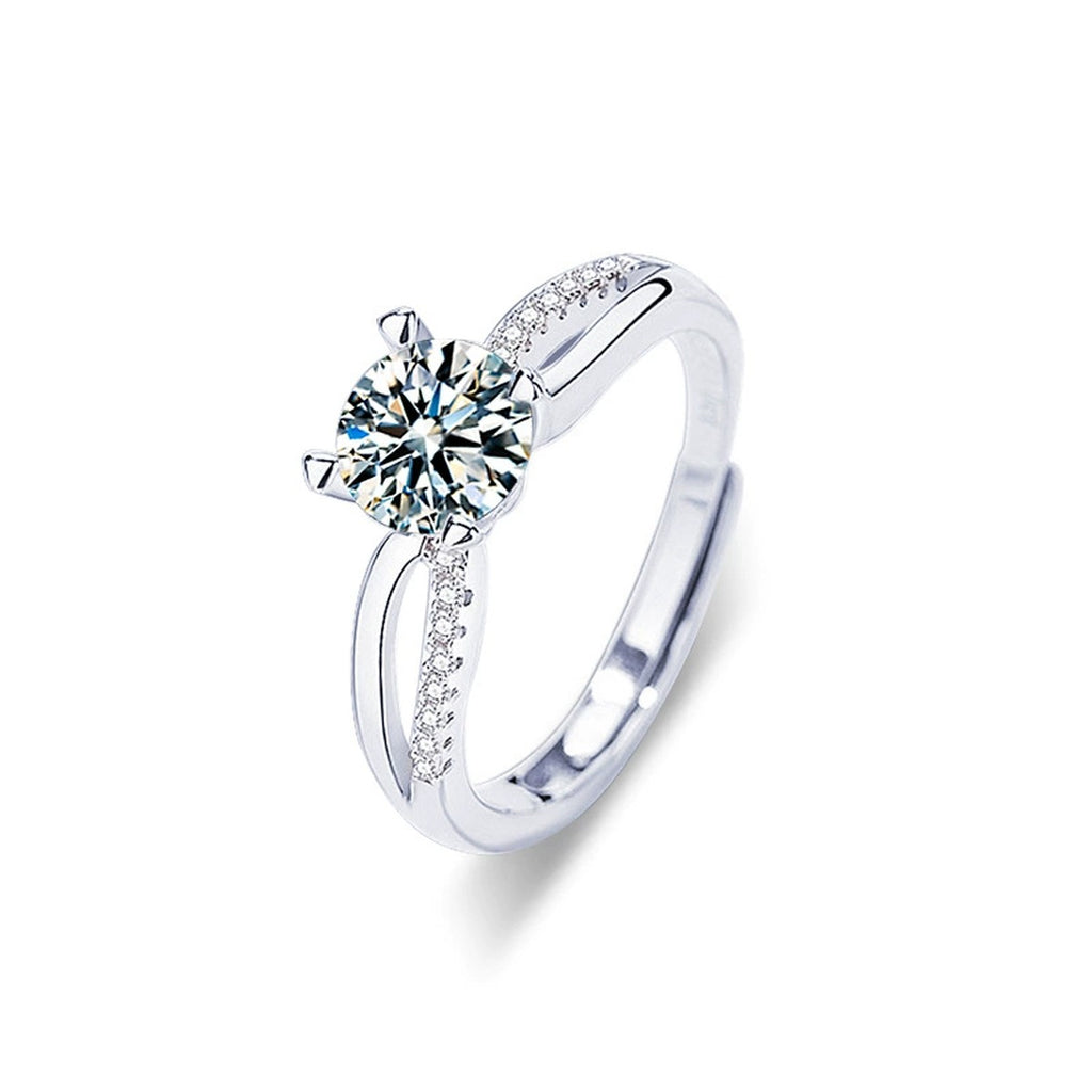 Round Moissanite Couples Wedding Rings with CZ in white gold-plated S925 sterling silver on clean white background