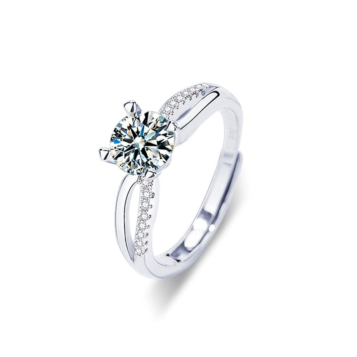 Round Moissanite Couples Wedding Rings with CZ in white gold-plated S925 sterling silver on clean white background