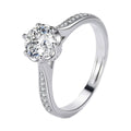 Bud Six-Prong Round Moissanite Adjustable Engagement Ring with CZ in white gold-plated S925 sterling silver on clean white background