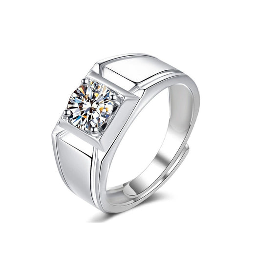 Architectural Round Moissanite Men's Wedding Ring in White Gold-Plated S925 Sterling Silver