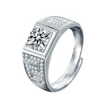 Pave Round Moissanite Men's Wedding Ring with CZ in white gold-plated S925 sterling silver on clean white background