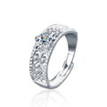 Vintage Round Moissanite Adjustable Wedding Ring with CZ in gold-plated S925 sterling silver on clean white background