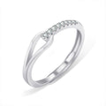 Open Curve Round Moissanite Adjustable Wedding Band in white gold-plated S925 sterling silver on clean white background