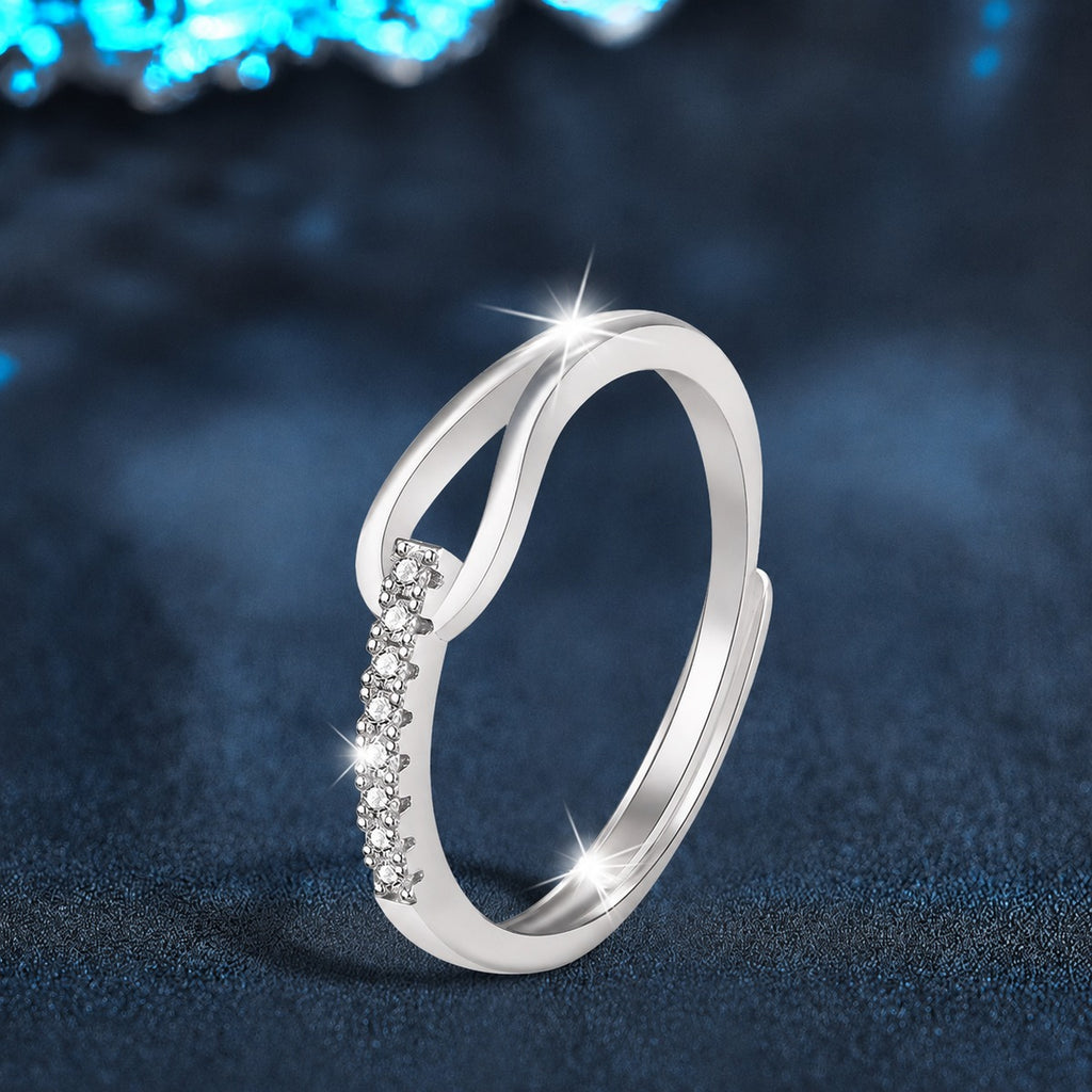 Open Curve Round Moissanite Adjustable Wedding Band close-up detail view with moissanite sparkle