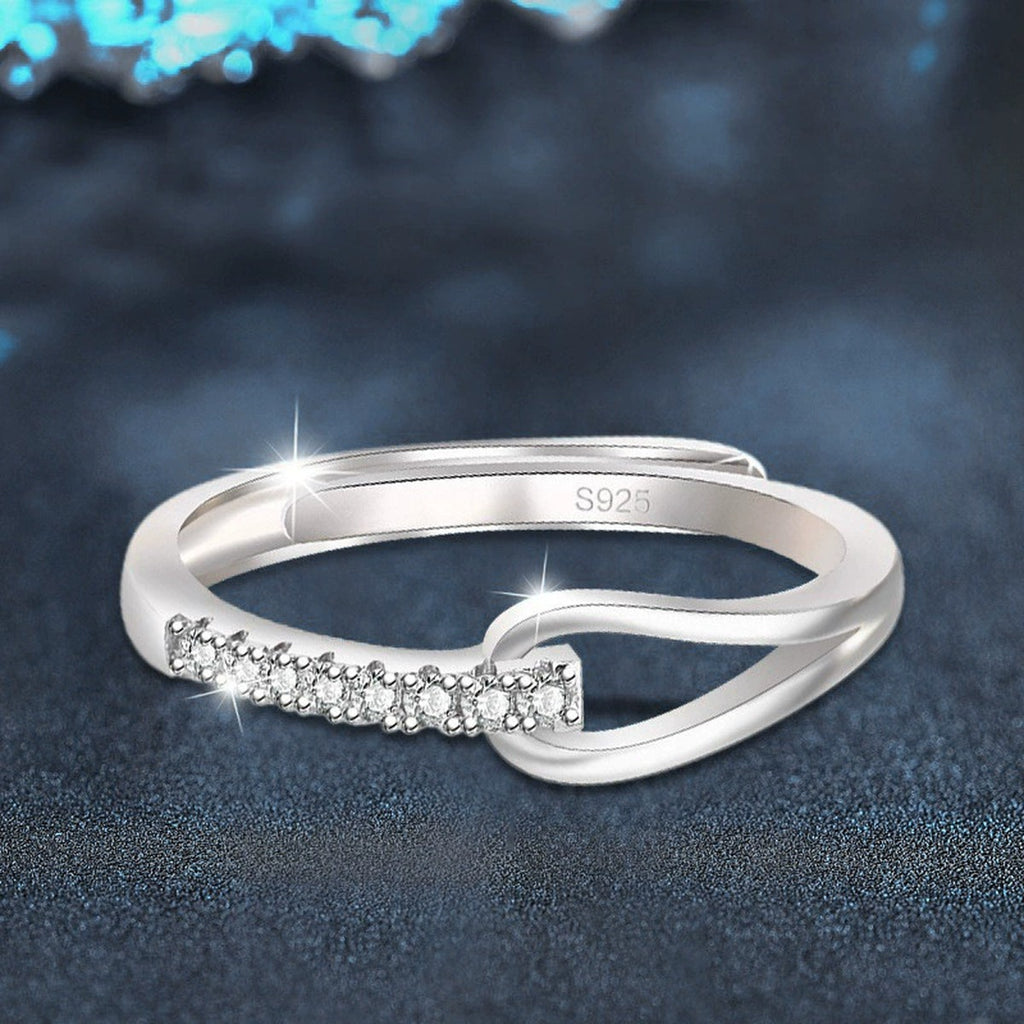 Open Curve Round Moissanite Adjustable Wedding Band close-up detail view with moissanite sparkle