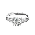 Cathedral Round Moissanite Adjustable Engagement Ring with CZ in white gold-plated S925 sterling silver on clean white background