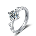 Antler Four-Prong Round Moissanite Adjustable Engagement Ring in white gold-plated S925 sterling silver on clean white background