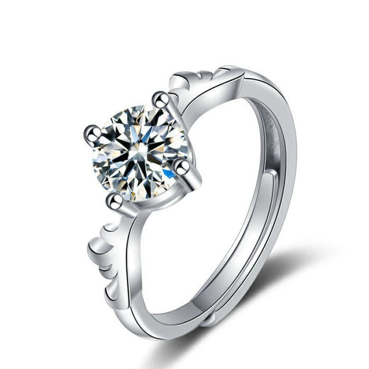 Antler Four-Prong Round Moissanite Adjustable Engagement Ring in White Gold-Plated S925 Sterling Silver