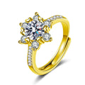 Snowflake Round Moissanite Adjustable Engagement Ring with CZ in gold-plated S925 sterling silver on clean white background