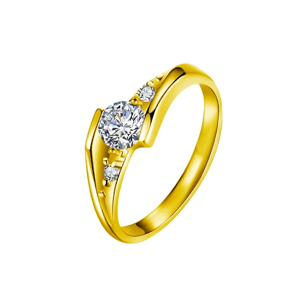 Round Moissanite Couples Wedding Rings in gold-plated S925 sterling silver on clean white background