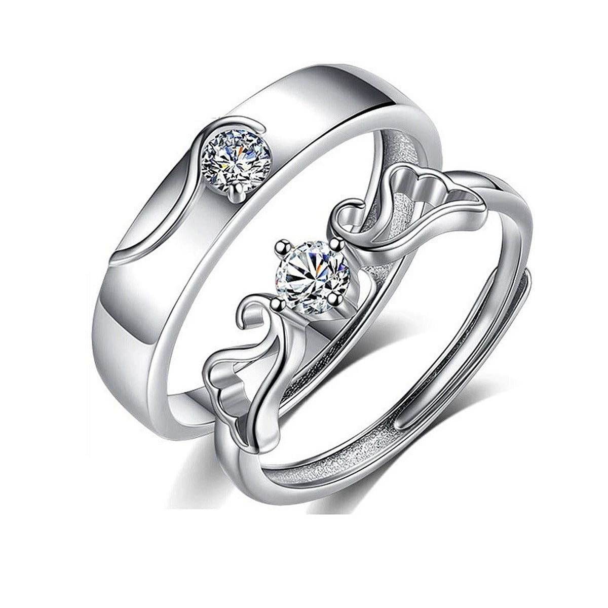 Round Moissanite Couples Wedding Rings in gold-plated S925 sterling silver on clean white background