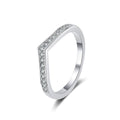 V-Shaped Round Moissanite Wedding Band in white gold-plated S925 sterling silver on clean white background
