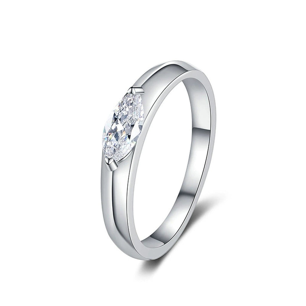 Marquise Moissanite Wedding Band in white gold-plated S925 sterling silver on clean white background