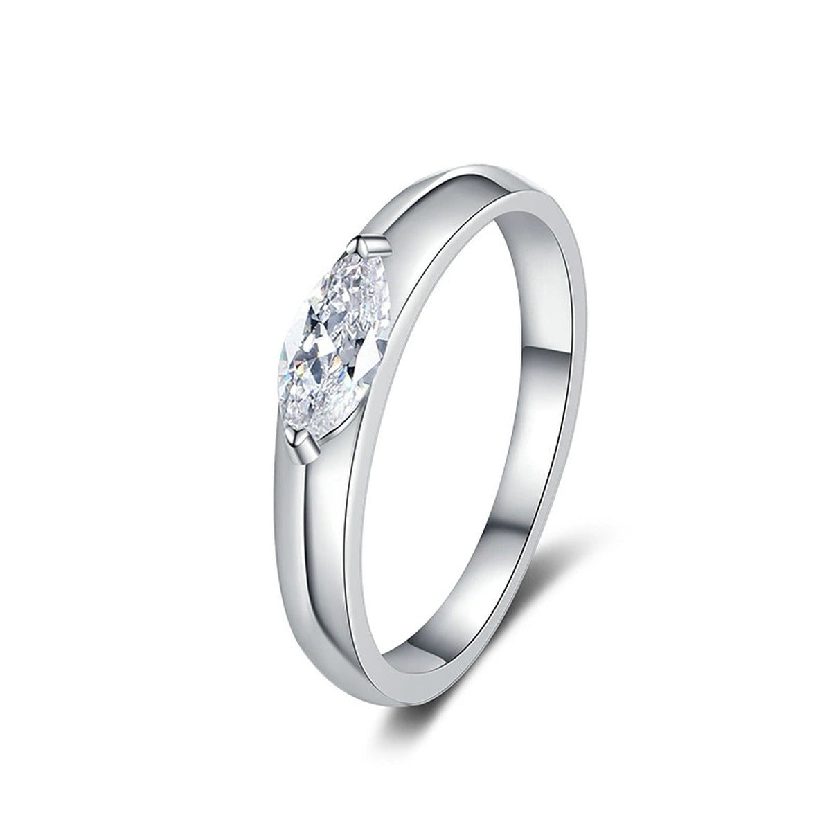 Marquise Moissanite Wedding Band in white gold-plated S925 sterling silver on clean white background