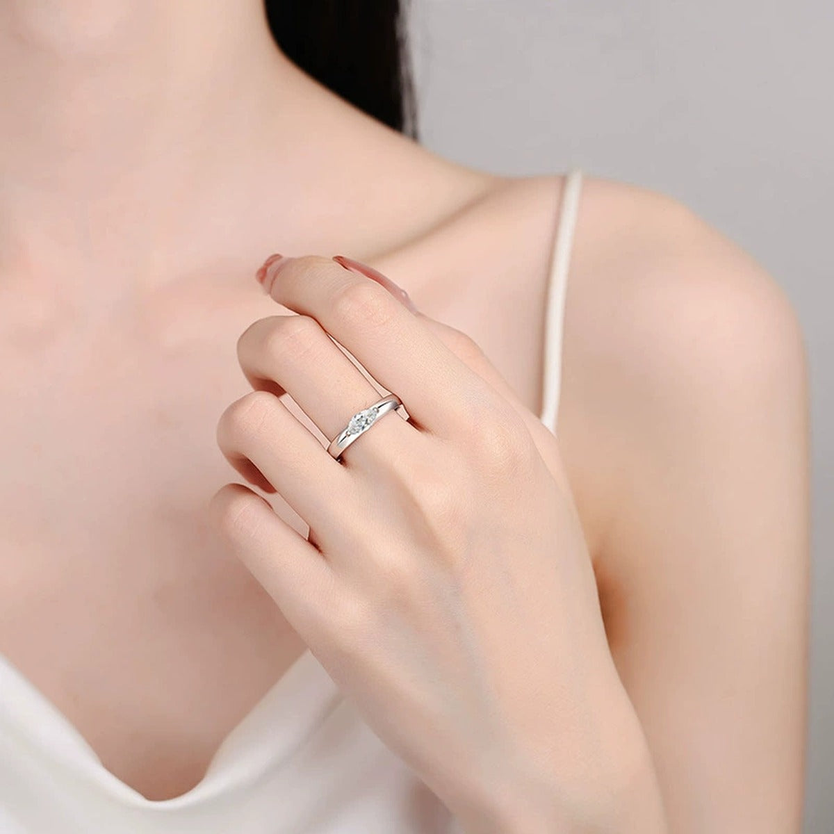 Marquise Moissanite Wedding Band worn on hand to show scale, band width, and ring profile
