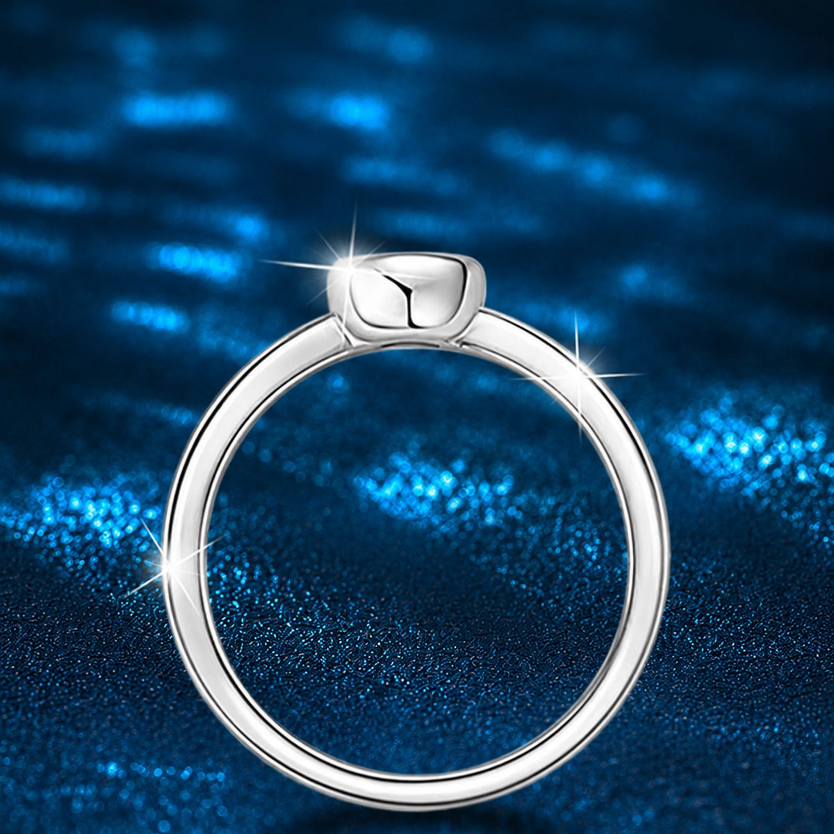 Bezel Round Moissanite Wedding Ring close-up detail view with moissanite sparkle