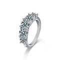 Five-Stone Graduated Round Moissanite Wedding Ring in white gold-plated S925 sterling silver on clean white background
