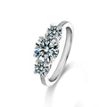 Graduated Round Moissanite Engagement Ring with CZ in white gold-plated S925 sterling silver on clean white background