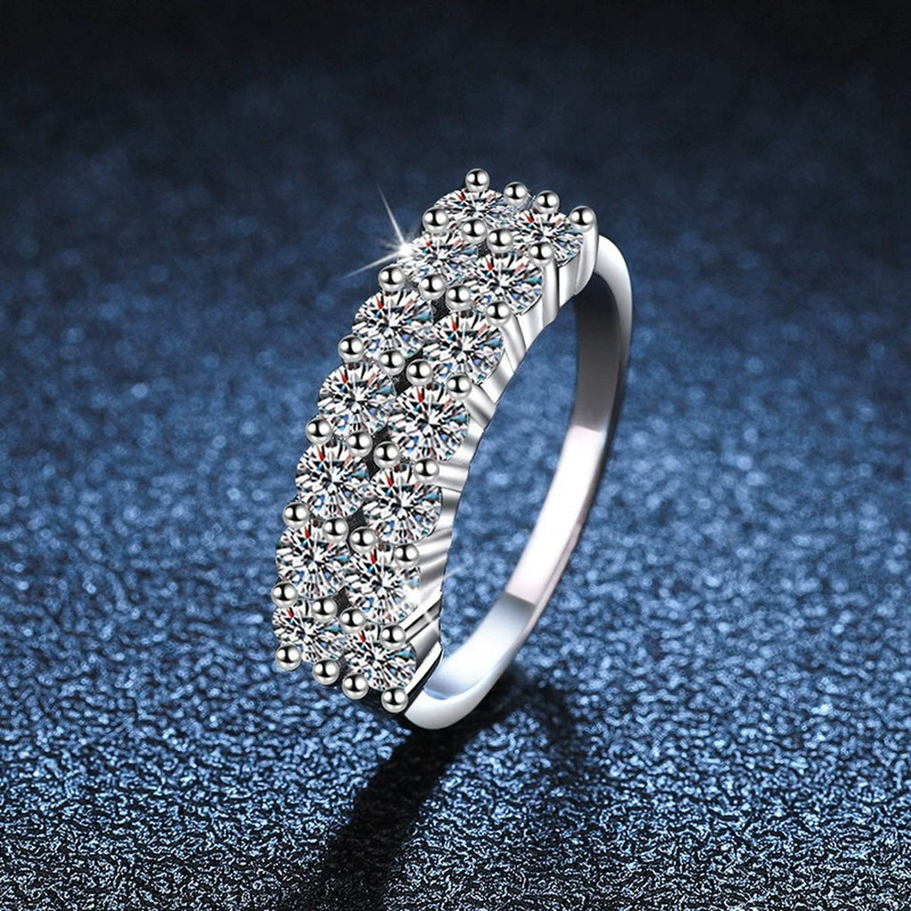 Multi-Row Round Moissanite Anniversary Ring close-up detail view with moissanite sparkle