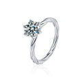 Six-Prong Round Moissanite Twist Engagement Ring in white gold-plated S925 sterling silver on clean white background