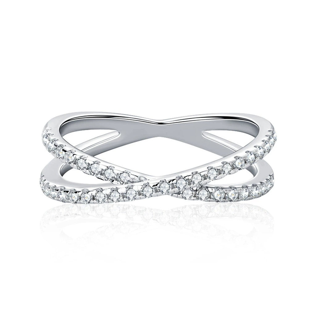 Twist Round Moissanite Wedding Band in white gold-plated S925 sterling silver on clean white background